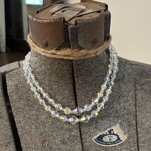 Vintage Aurora Borealis Crystal Double-Strand Necklace - Clear